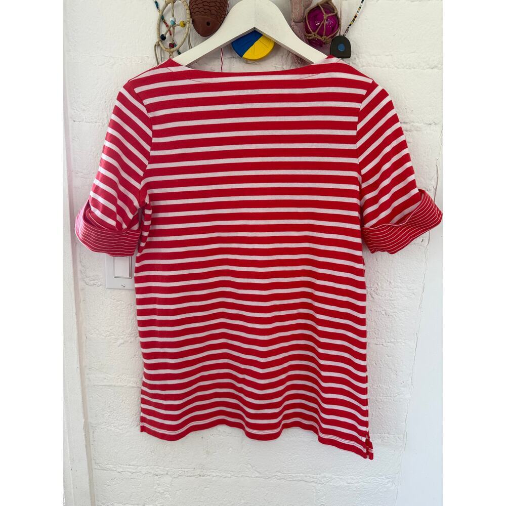 White Stag Coral Red White Breton Stripe Tee Medium Coastal French Sailor - Picture 5 of 6